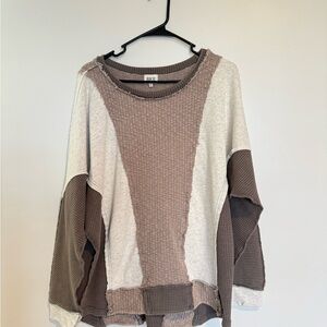 BKE Color Block Waffle Knit Patchwork Sweater Sweatshirt